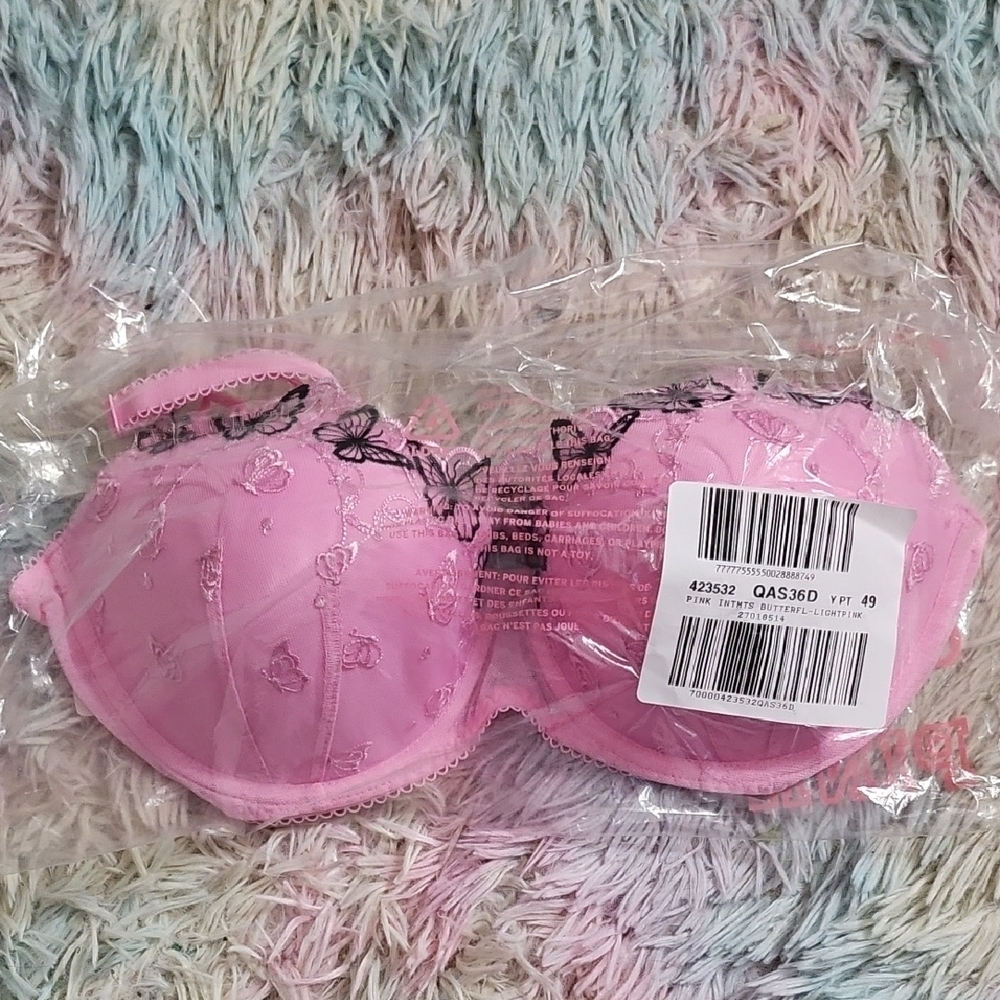 Pink Lace Bra with Butterfly Accents